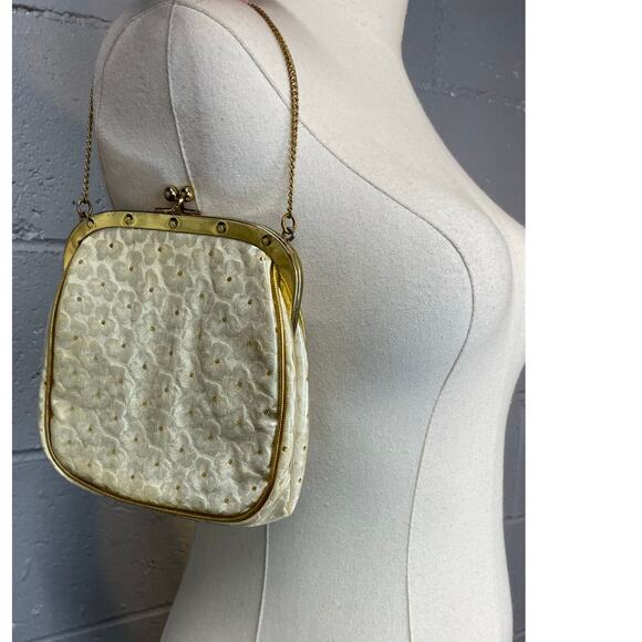 Vintage 1960s Floral Brocade Handbag Plastic Covered Kiss Lock Clasp Small Bag - Picture 3 of 10